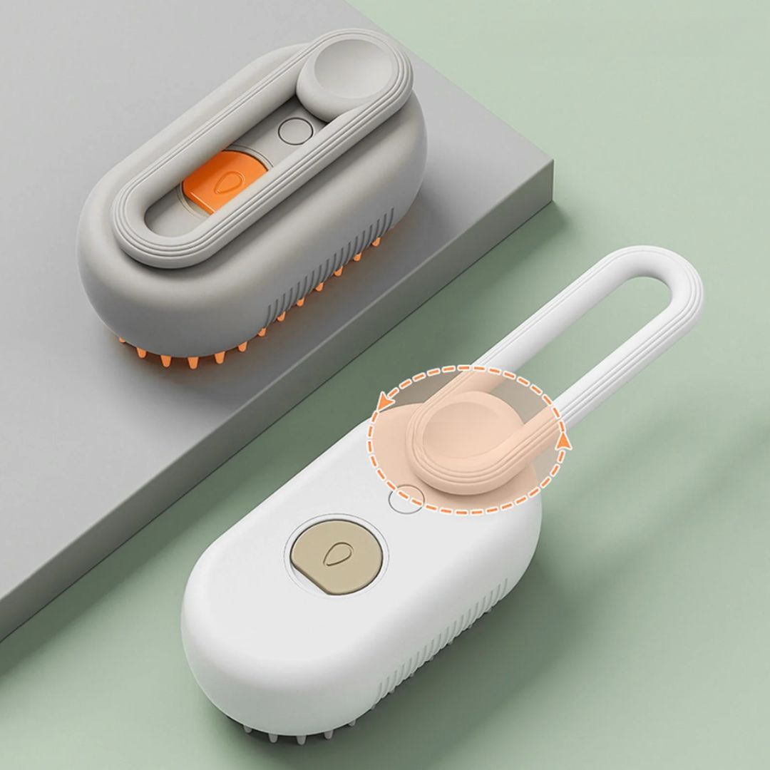 Ergonomische elektrische Haustierpflegebürste mit drehbarem Griff, Dampf- und Sprühfunktion sowie Massagefunktion