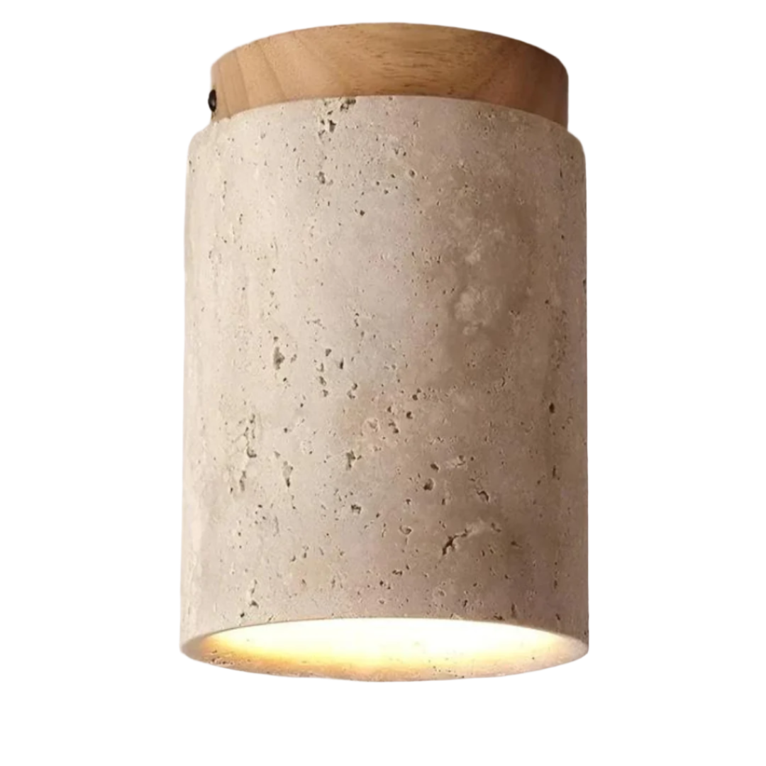 Runde Deckenleuchte aus Travertin im Wabi-Sabi-Stil mit bündiger Montage