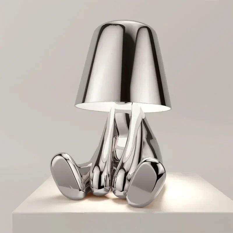 Skulpturale, dimmbare, wiederaufladbare, kabellose Tischlampe aus Aluminium und Harz mit Ambientebeleuchtung