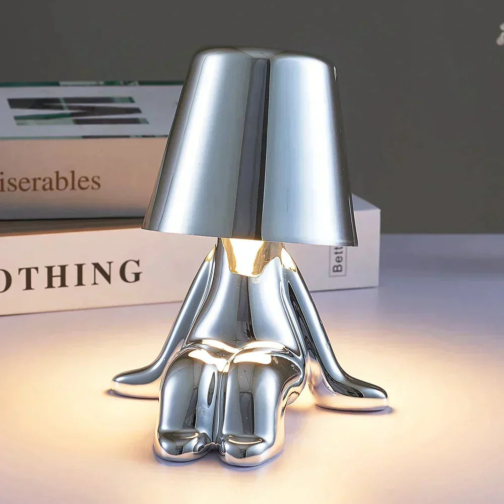 Skulpturale, dimmbare, wiederaufladbare, kabellose Tischlampe aus Aluminium und Harz mit Ambientebeleuchtung