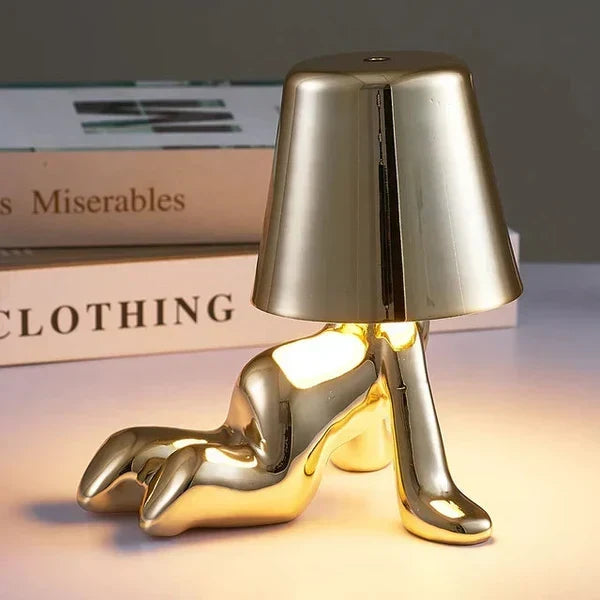 Skulpturale, dimmbare, wiederaufladbare, kabellose Tischlampe aus Aluminium und Harz mit Ambientebeleuchtung