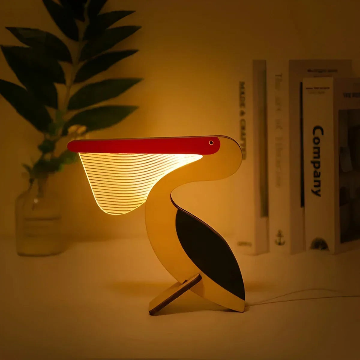 Touch-Nachttischlampe aus Acryl und Holz mit Wildtier-Silhouette