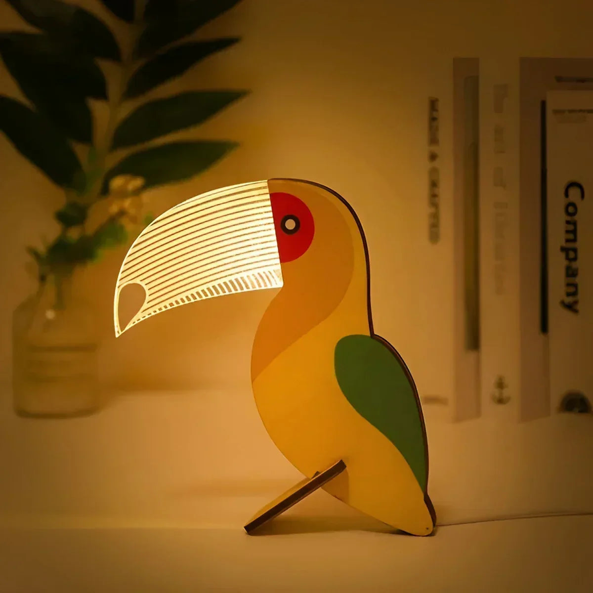 Touch-Nachttischlampe aus Acryl und Holz mit Wildtier-Silhouette