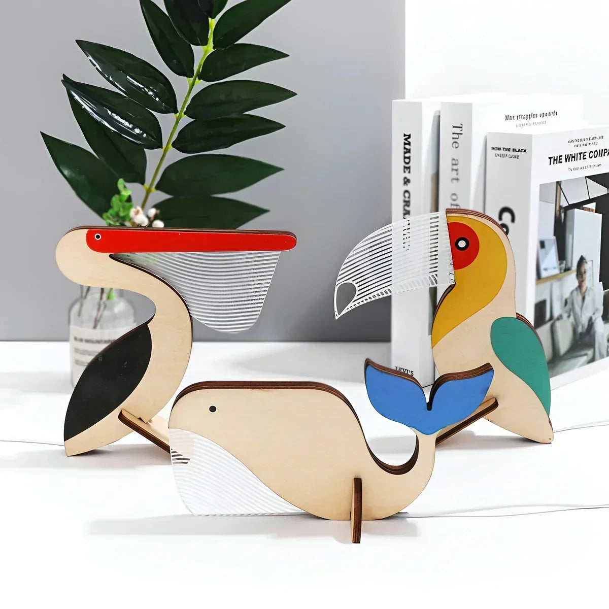 Touch-Nachttischlampe aus Acryl und Holz mit Wildtier-Silhouette