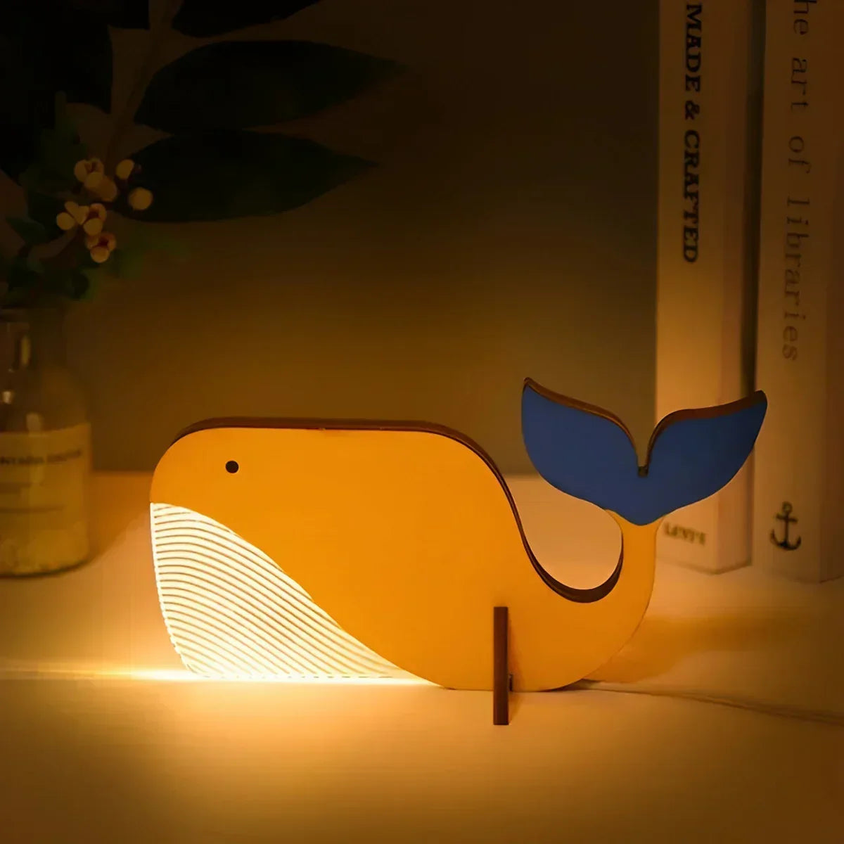 Touch-Nachttischlampe aus Acryl und Holz mit Wildtier-Silhouette